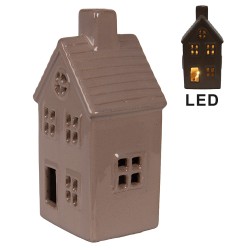 Clayre & Eef Decorative House with LED 8x6x15 cm Brown Ceramic