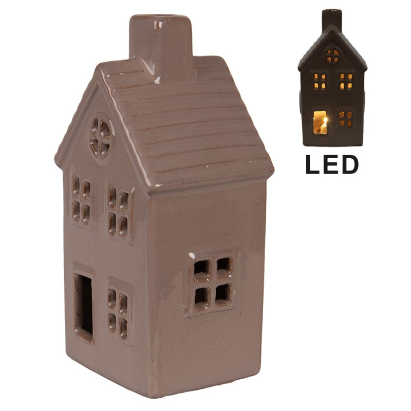 Clayre & Eef Decorative House with LED 8x6x15 cm Brown Ceramic