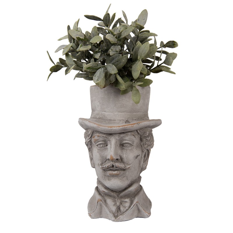 Clayre & Eef Blumentopf Mann 15x16x24 cm Grau Stein