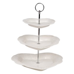 Clayre & Eef 3-stöckige Etagere Ø 26x31 cm Weiß Keramik