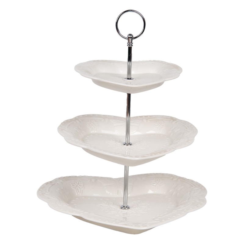 Clayre & Eef 3-Schicht-Etagere Ø 26x31 cm Weiß Keramik