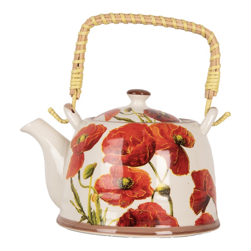 Clayre & Eef Théière avec filtre 800 ml Blanc Rouge Céramique Fleurs