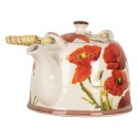 Clayre & Eef Théière avec filtre 800 ml Blanc Rouge Céramique Fleurs