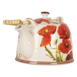 Clayre & Eef Théière avec filtre 800 ml Blanc Rouge Céramique Fleurs