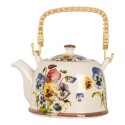 Clayre & Eef Théière avec filtre 800 ml Blanc Bleu Céramique Fleurs