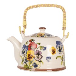 Clayre & Eef Théière avec filtre 800 ml Blanc Bleu Céramique Fleurs
