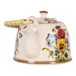 Clayre & Eef Théière avec filtre 800 ml Blanc Bleu Céramique Fleurs
