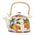 Clayre & Eef Theepot met Filter 800 ml Wit Geel Keramiek Citroenen