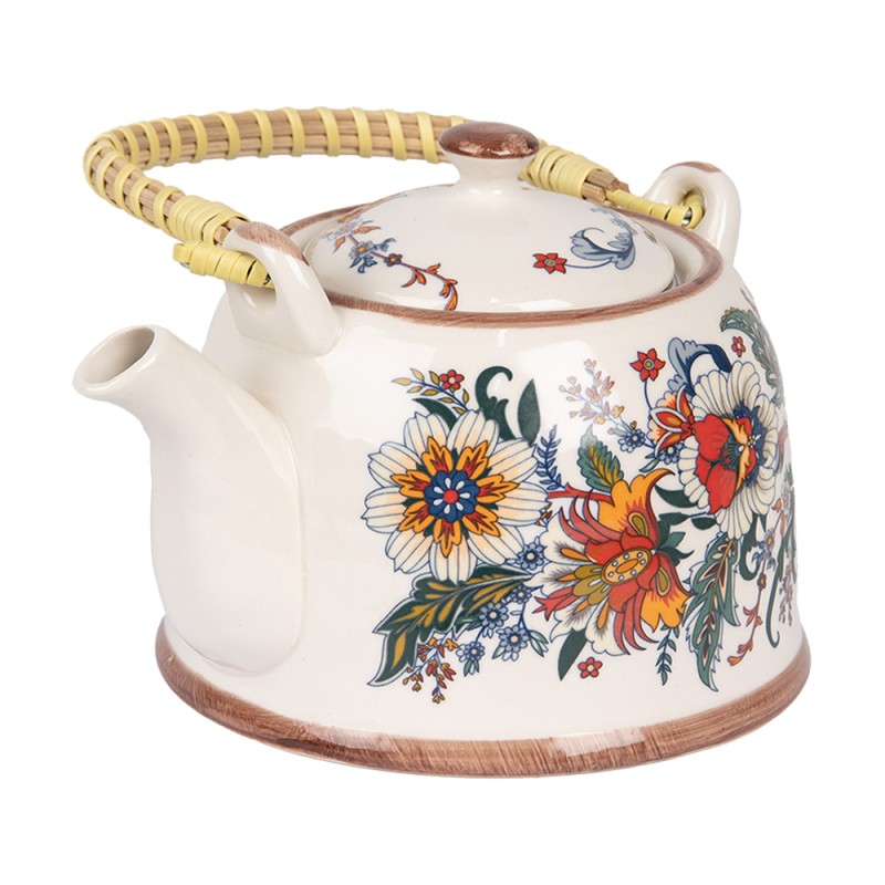 Clayre & Eef Teapot with Infuser 800 ml White Blue Ceramic