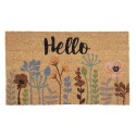 Clayre & Eef Door Mat 75x45 cm Brown PVS Coconut Fiber Rectangle Flowers Hello
