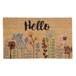 Clayre & Eef Door Mat 75x45 cm Brown PVS Coconut Fiber Rectangle Flowers Hello