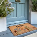 Clayre & Eef Door Mat 75x45 cm Brown PVS Coconut Fiber Rectangle Flowers Hello