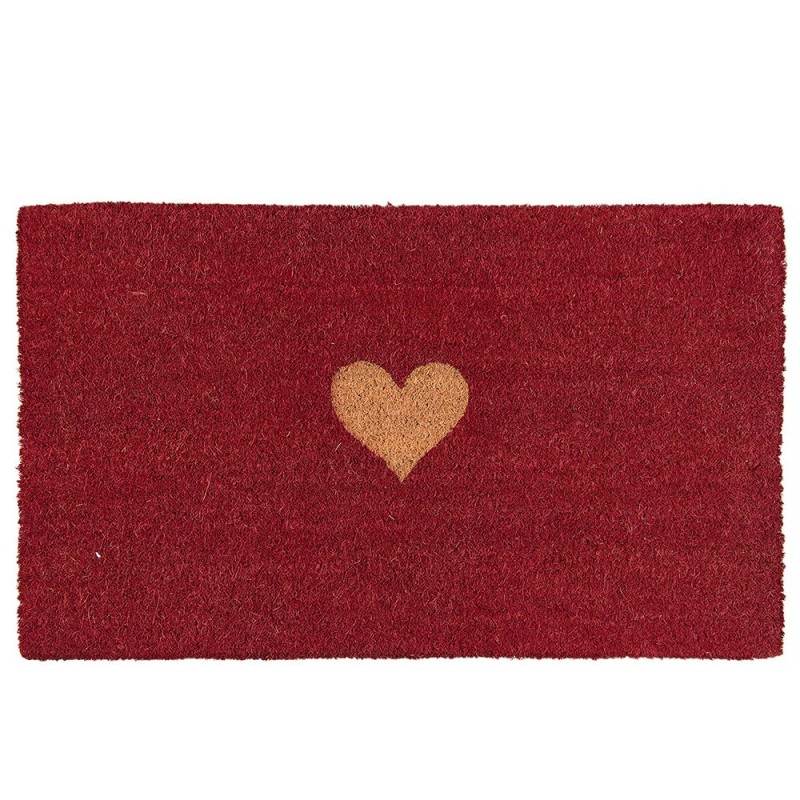 Clayre & Eef Door Mat 75x45 cm Red Rubber Coconut Fiber Rectangle Heart