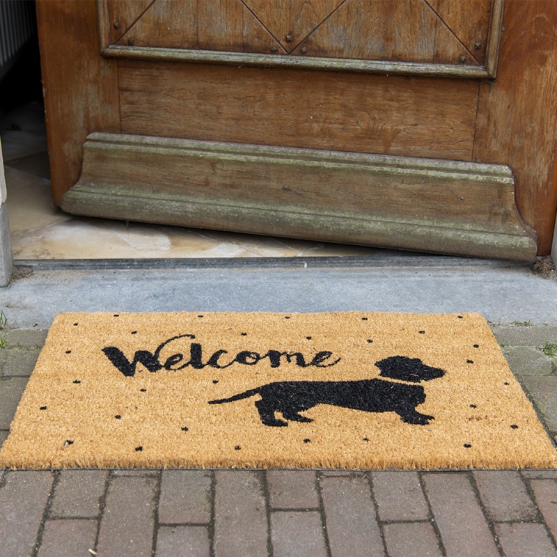 Clayre & Eef Paillasson 75x45 cm Marron Fibre de coco en caoutchouc Rectangle Chien Welcome