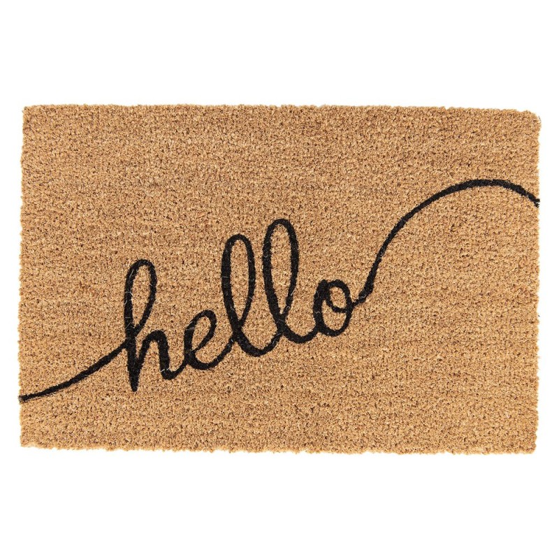 Clayre & Eef Door Mat 60x40 cm Brown Rubber Coconut Fiber Rectangle Hello