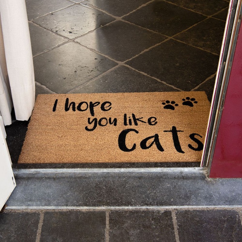 Clayre & Eef Zerbino 75x45 cm Marrone Fibra di cocco in gomma Rettangolo Zampe di gatto Like Cats