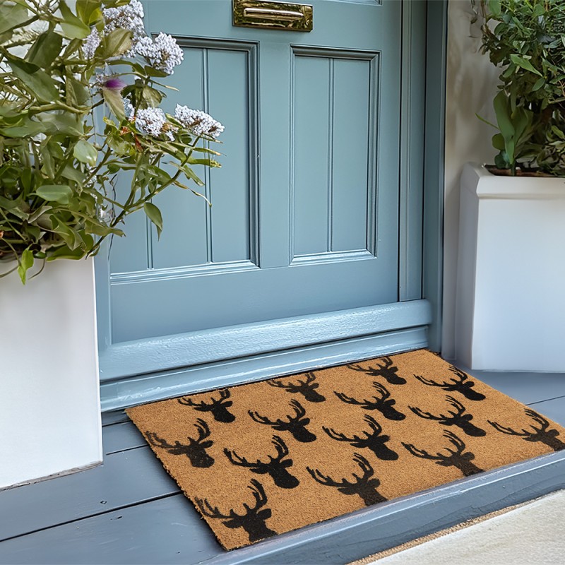 Clayre & Eef Paillasson 75x45 cm Marron Fibre de coco en caoutchouc Rectangle Élan
