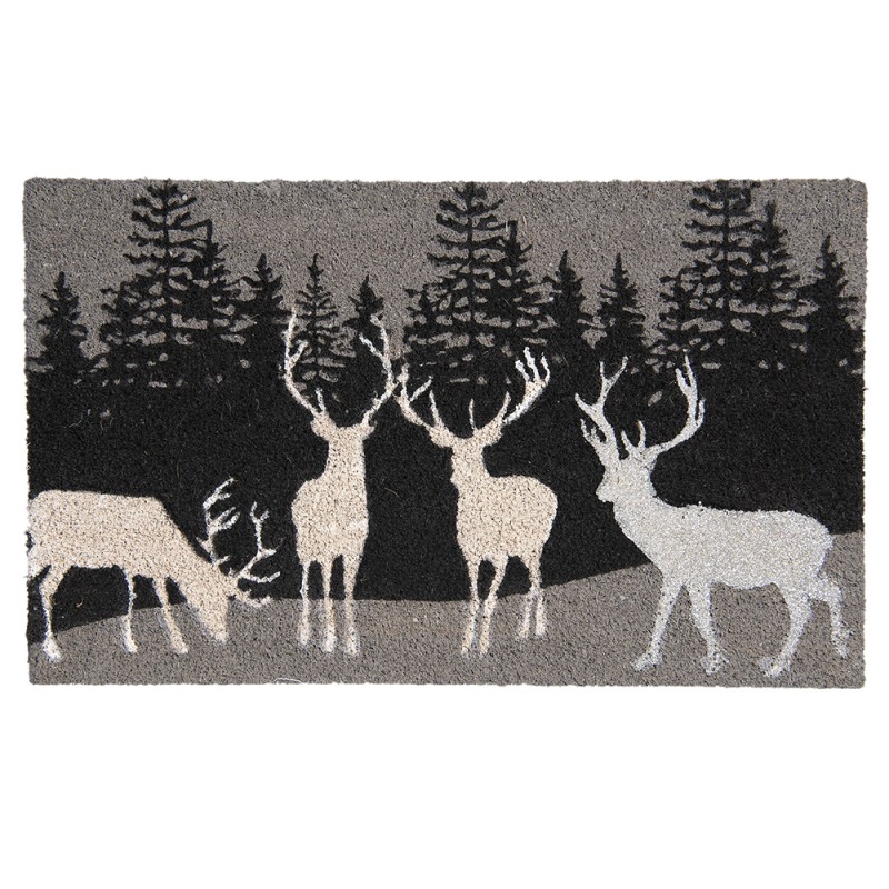 Clayre & Eef Paillasson 75x45 cm Gris Fibre de coco en caoutchouc Rectangle Élans