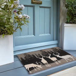 Clayre & Eef Paillasson 75x45 cm Gris Fibre de coco en caoutchouc Rectangle Élans