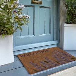 Clayre & Eef Paillasson 60x40 cm Marron Violet Fibre de coco PVC Rectangle Lavande Welcome