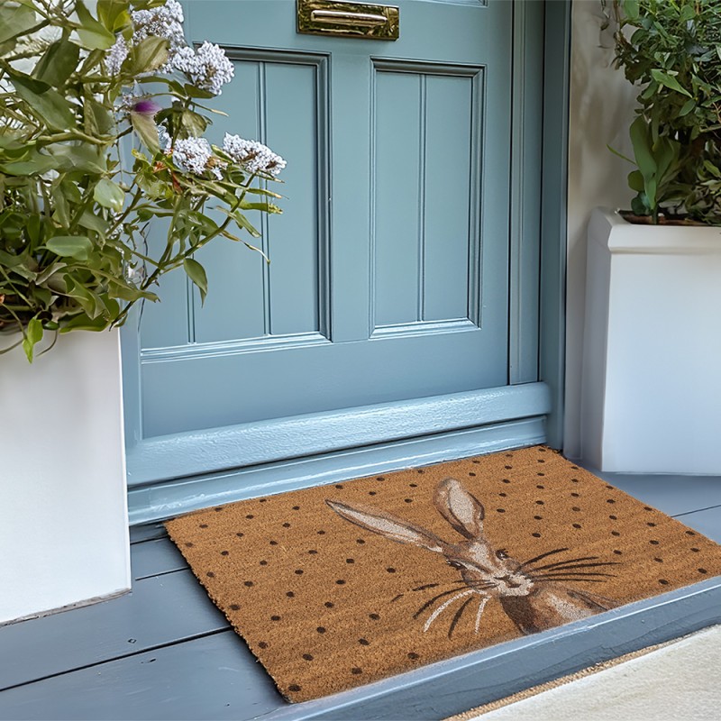 Clayre & Eef Door Mat 75x45 cm Brown PVS Coconut Fiber Rectangle Rabbit