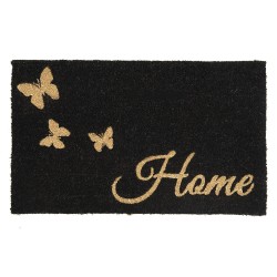 Clayre & Eef Türmatte 75x45 cm Goldfarbig Schwarz PVC-Kokosfaser Rechteck Schmetterlinge Home