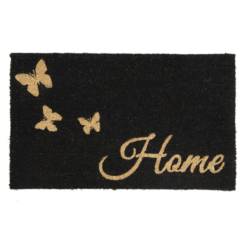 Clayre & Eef Türmatte 75x45 cm Goldfarbig Schwarz PVC-Kokosfaser Rechteck Schmetterlinge Home