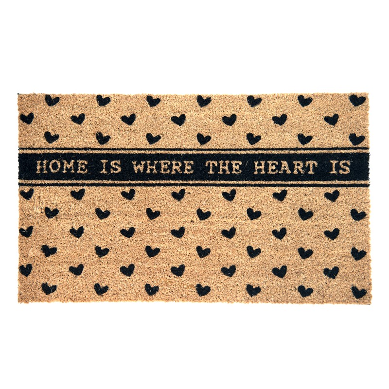 Clayre & Eef Door Mat 75x45 cm Brown PVS Coconut Fiber Rectangle Hearts Home
