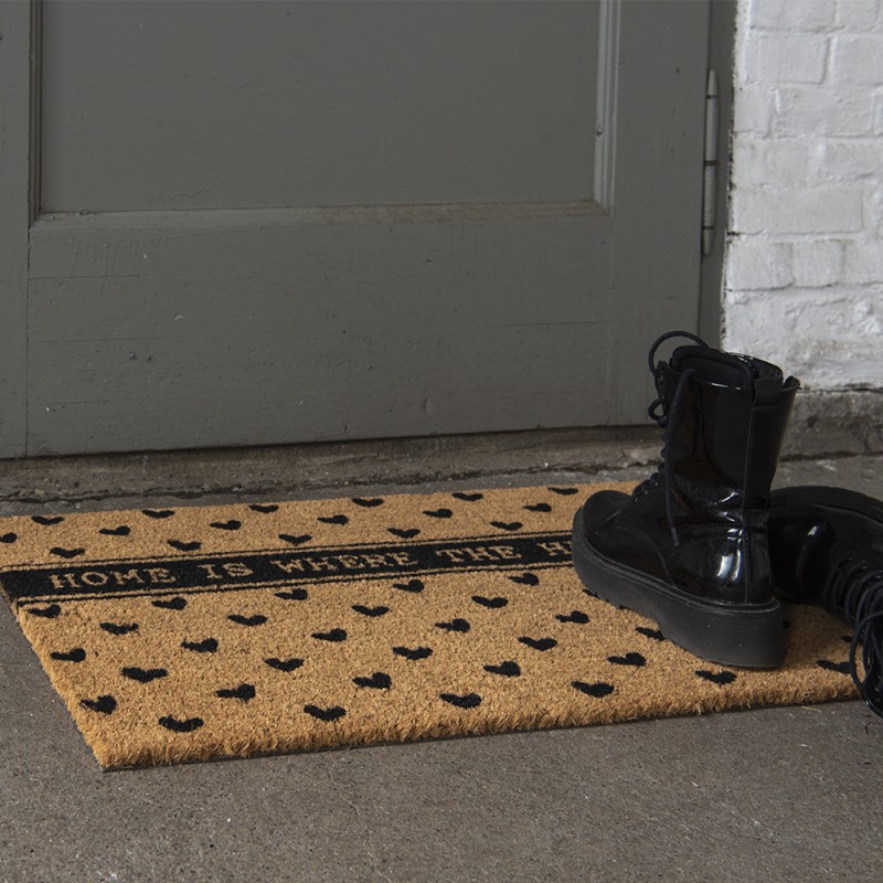 Clayre & Eef Door Mat 75x45 cm Brown PVS Coconut Fiber Rectangle Hearts Home