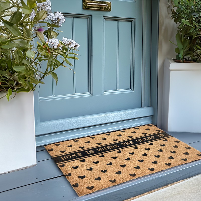 Clayre & Eef Door Mat 75x45 cm Brown PVS Coconut Fiber Rectangle Hearts Home