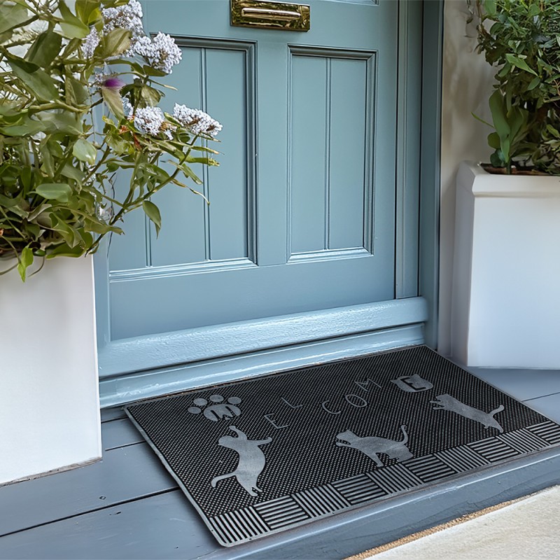 Clayre & Eef Zerbino 75x45 cm Nero Gomma Rettangolo Gatti