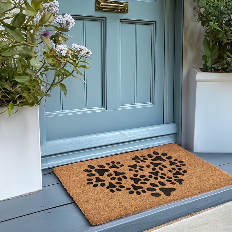 Clayre & Eef Door Mat 75x45 cm Brown Black PVS Coconut Fiber Rectangle Heart
