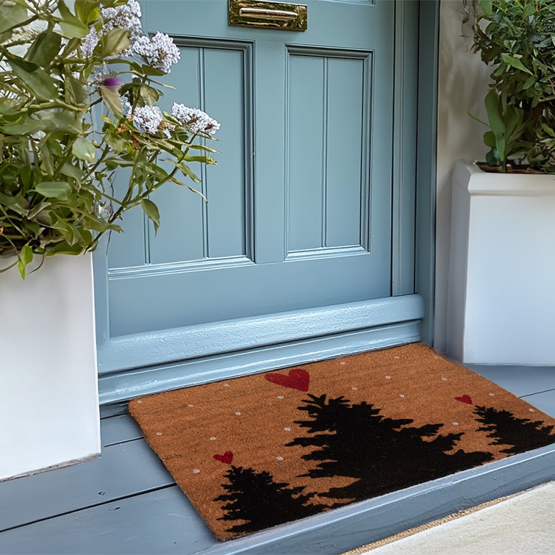 Clayre & Eef Paillasson 75x45 cm Marron Fibre de coco PVC Sapins de Noël