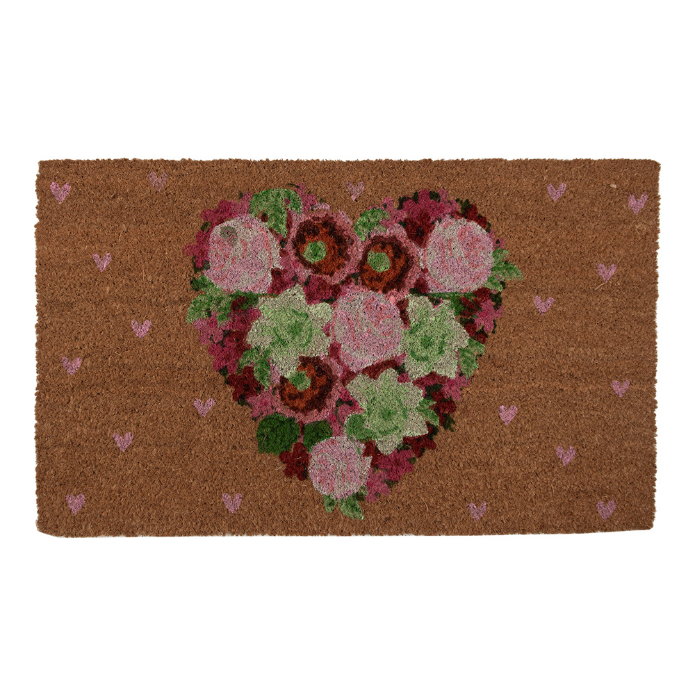 Clayre&Eef Deurmat 75x45 cm Bruin Kokos Bloemen afbeelding