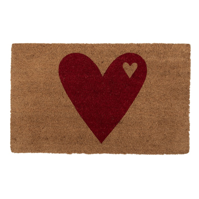 Clayre & Eef Paillasson 75x45 cm Marron Fibre de coco PVC Coeurs
