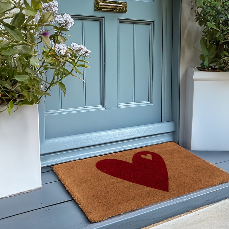 Clayre & Eef Paillasson 75x45 cm Marron Fibre de coco PVC Coeurs