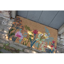 Clayre & Eef Deurmat 75x45 cm Bruin Kokos Bloemen