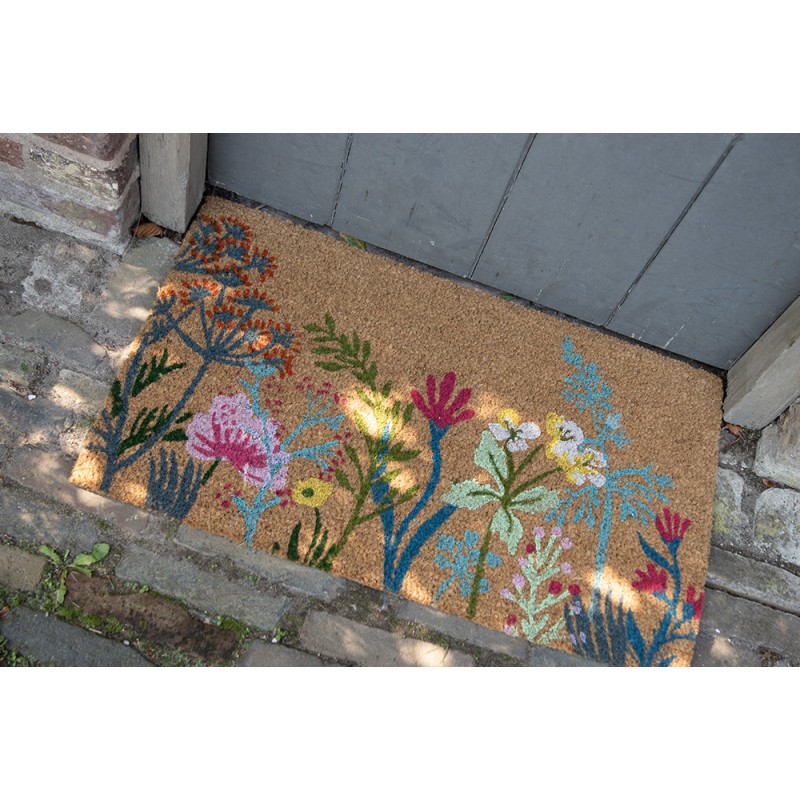 Clayre & Eef Deurmat 75x45 cm Bruin Kokos Bloemen