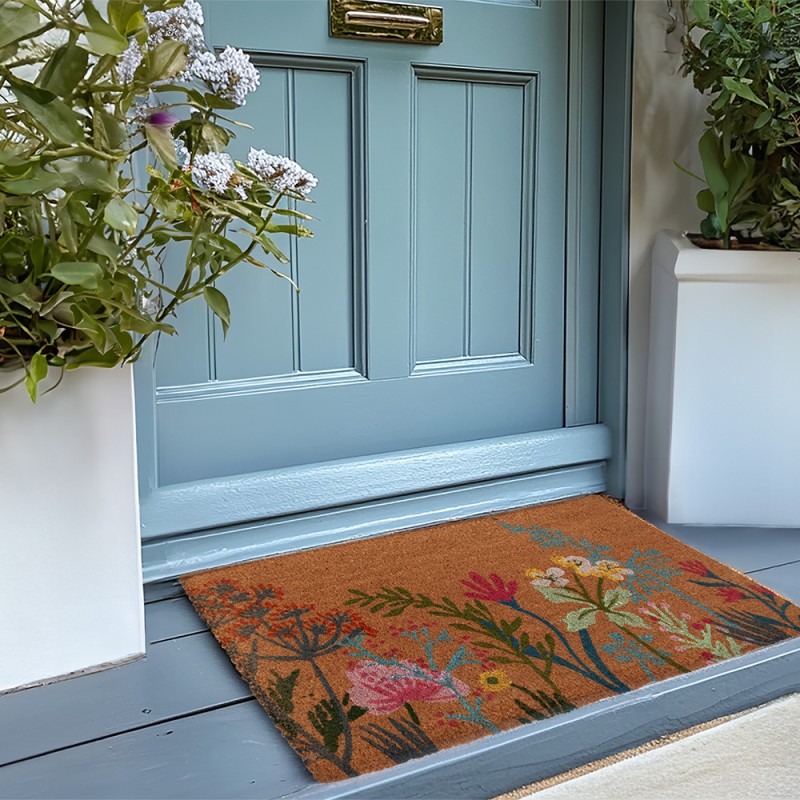 Clayre & Eef Deurmat 75x45 cm Bruin Kokos Bloemen