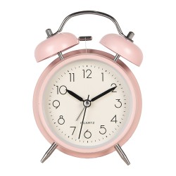 Clayre & Eef Analog Alarm Clock Ø 12x6x17 cm Pink Metal Glass