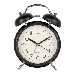 Clayre & Eef Analog Alarm Clock Ø 12x6x17 cm Black Metal Glass