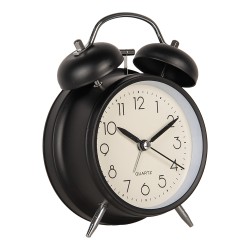 Clayre & Eef Analog Alarm Clock Ø 12x6x17 cm Black Metal Glass