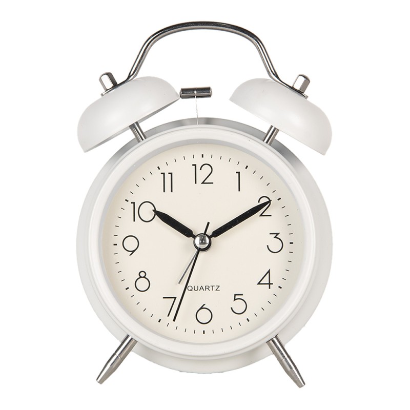 Clayre & Eef Analog Alarm Clock Ø 9x5x13 cm White Metal Glass