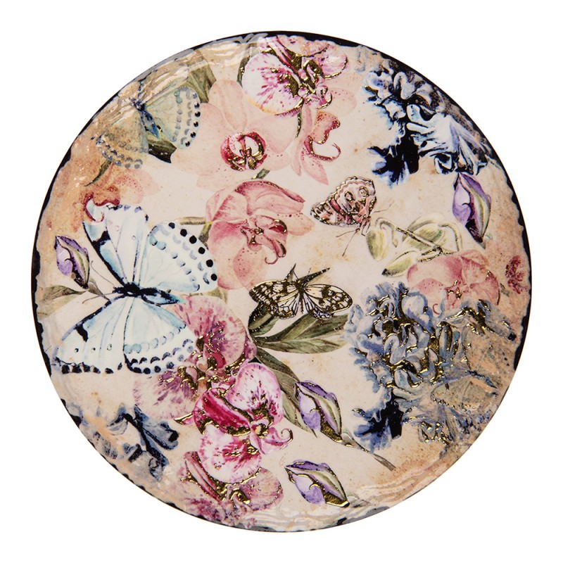 Clayre & Eef Pot Coasters Ø 16 cm Beige Ceramic Butterflies