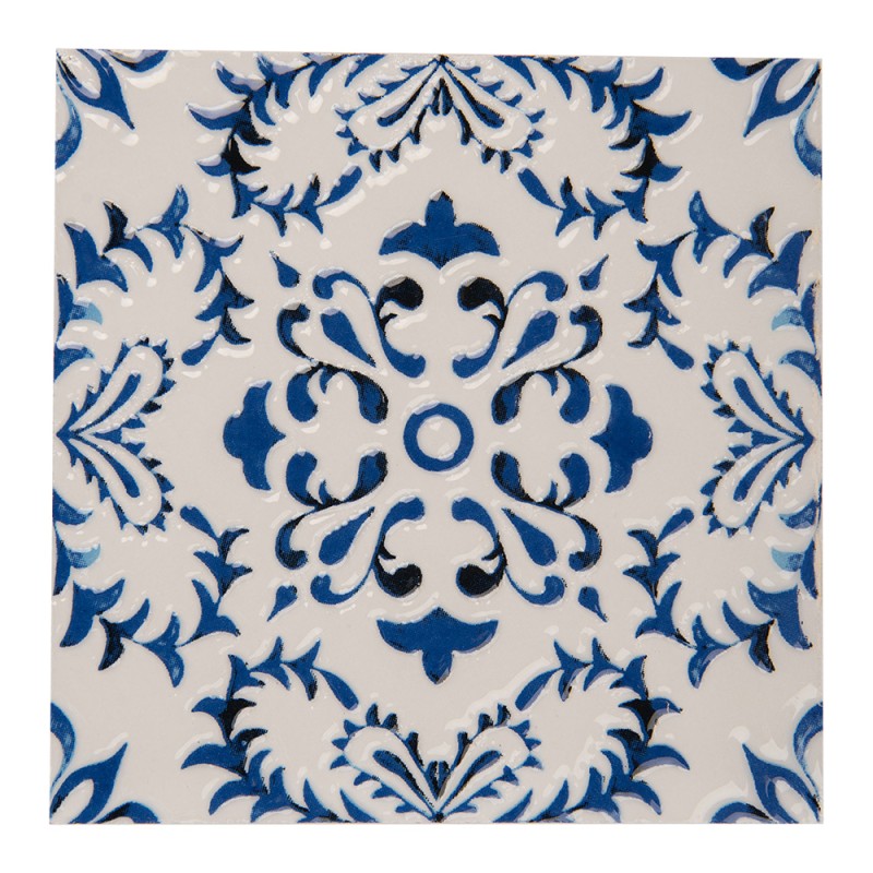 Clayre & Eef Pot Coasters 15x15 cm White Blue Ceramic Square