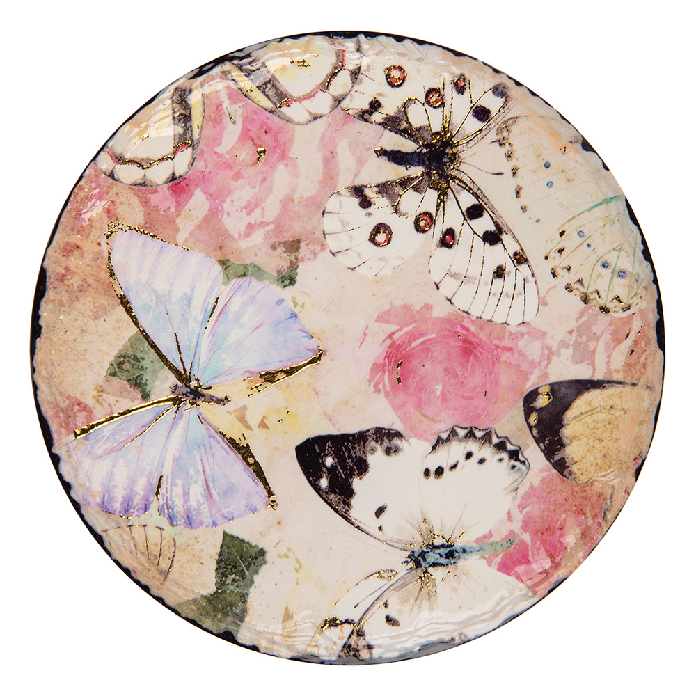 Clayre&Eef Onderzetters PannenØ 16 cm Beige Keramiek Vlinders afbeelding