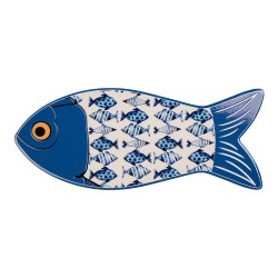 Clayre & Eef Pfannenuntersetzer Fisch 12x30 cm Blau Keramik