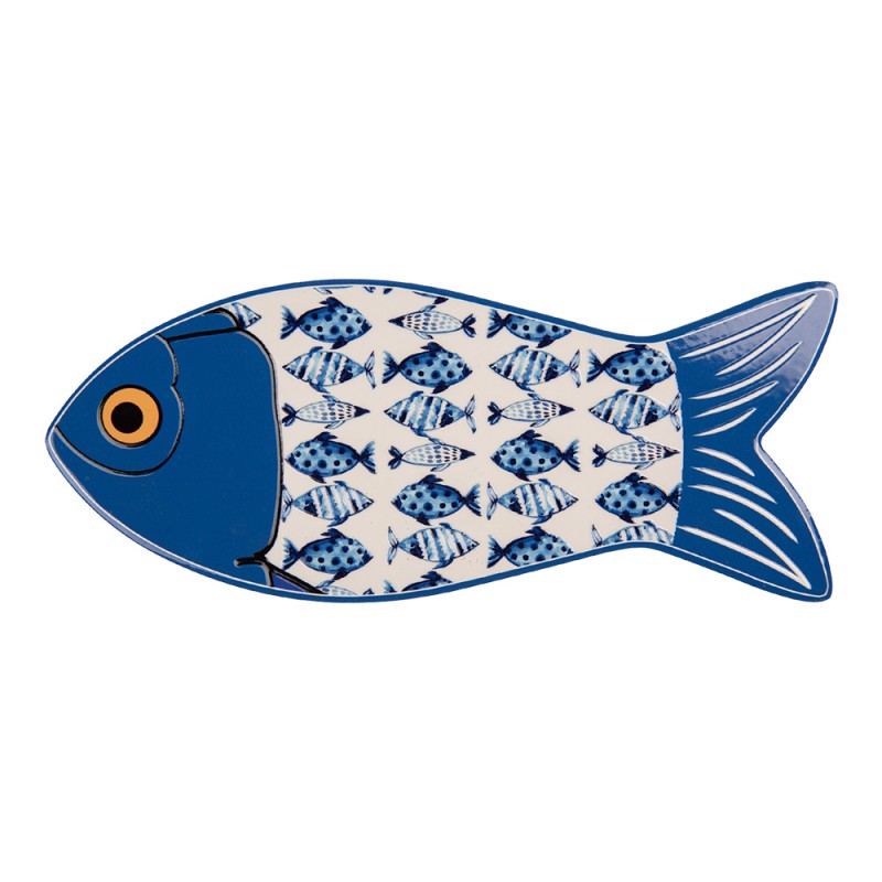 Clayre & Eef Pfannenuntersetzer Fisch 12x30 cm Blau Keramik