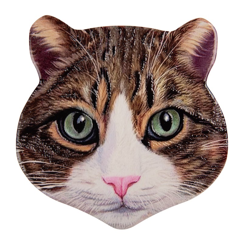 Clayre & Eef Pot Coasters Cat 20x20 cm Brown Ceramic