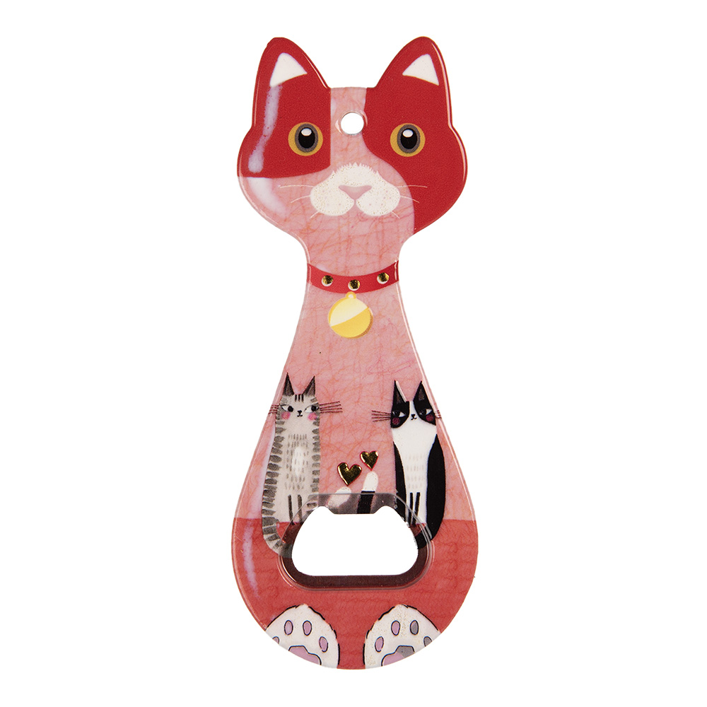 Clayre&Eef Flesopener Kat 5x14 cm Rood Keramiek afbeelding